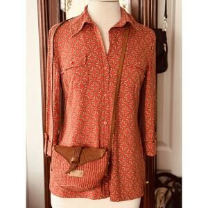 Vintage Charter Club Woman Coral Chain Link Print Blouse Size M